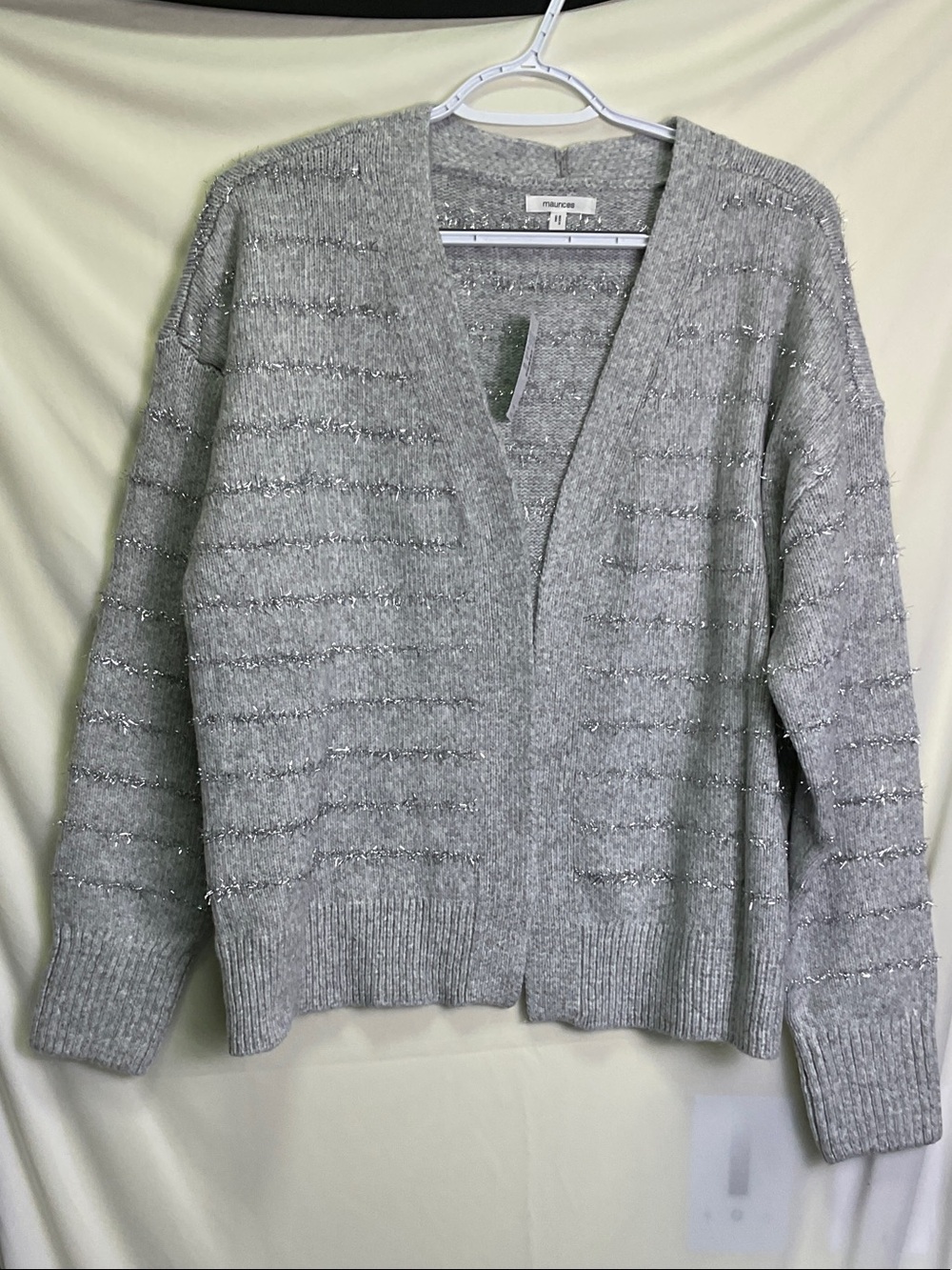Maurices Silver Sparkle Heather Gray Open Cardigan